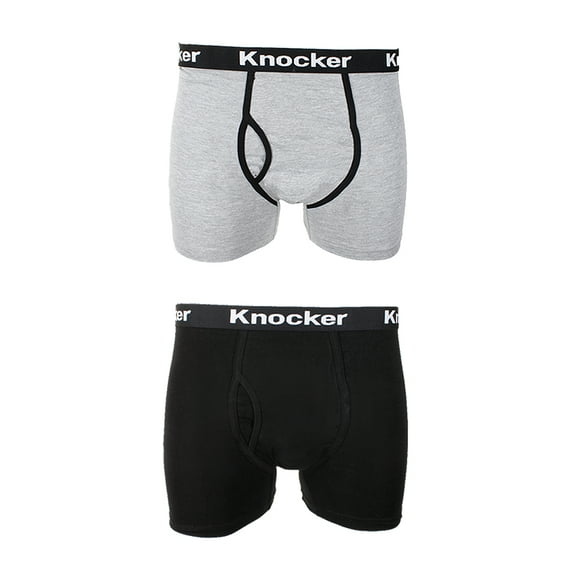 Knockers Men's 2 Pack Cotton Spandex Boxer Briefs Black Grey S