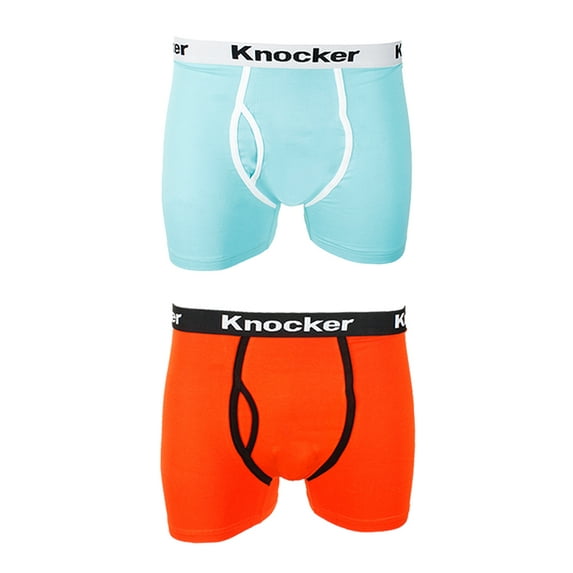 Knockers Men's 2 Pack Cotton Spandex Boxer Briefs Orange Aqua M