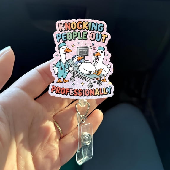 Knocking People Out Professionally Badge Reel, Funny Anesthesia Badge Reel, CRNA Badge Holder, Anesthesiologist Humor Gift