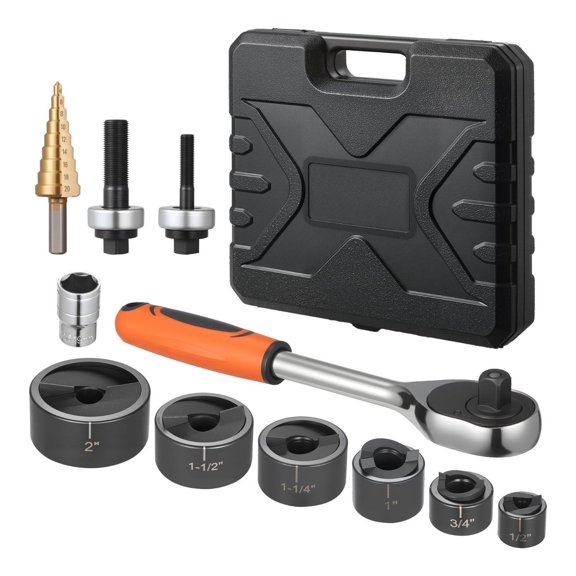 Knockout Punch Set, 1/2 to 2 inch SLUG-Buster Ratchet Knockout Set, Ratchet Wrench Knockouts Punch Sets for Aluminum, Mild steel, Fiberglass, Plastics, 6 Die Sizes, 40Cr Steel Ko Tool Kit