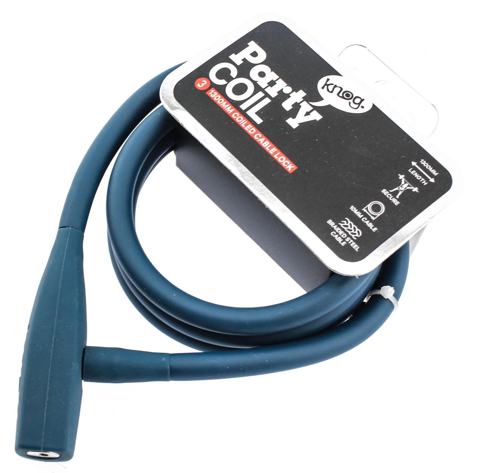 Knog Party Coil 1300mm Coiled Cable Bike Lock 10mm Braided Steel Indigo ...