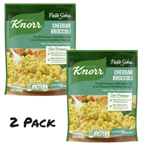 Knorr ( 2 Pack ) No Artificial Flavors Creamy Cheddar Broccoli Fusilli Pasta, 4.3 oz Regular Pouch