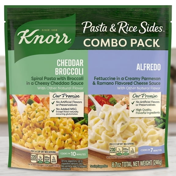 Knorr Cheddar Broccoli Fusilli Pasta And Knorr Alfredo Parmesan & Romano Cheeses Fettuccine Pasta - Combo Pack, Total Net Wt. 8.7 oz