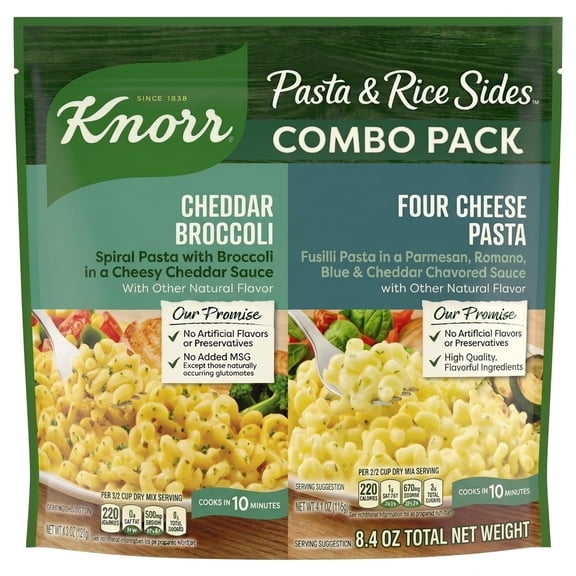 Knorr Cheddar Broccoli Fusilli Pasta And Knorr Four Cheese Fusilli Pasta - Combo Pack, Total Net Wt. 8.4 oz