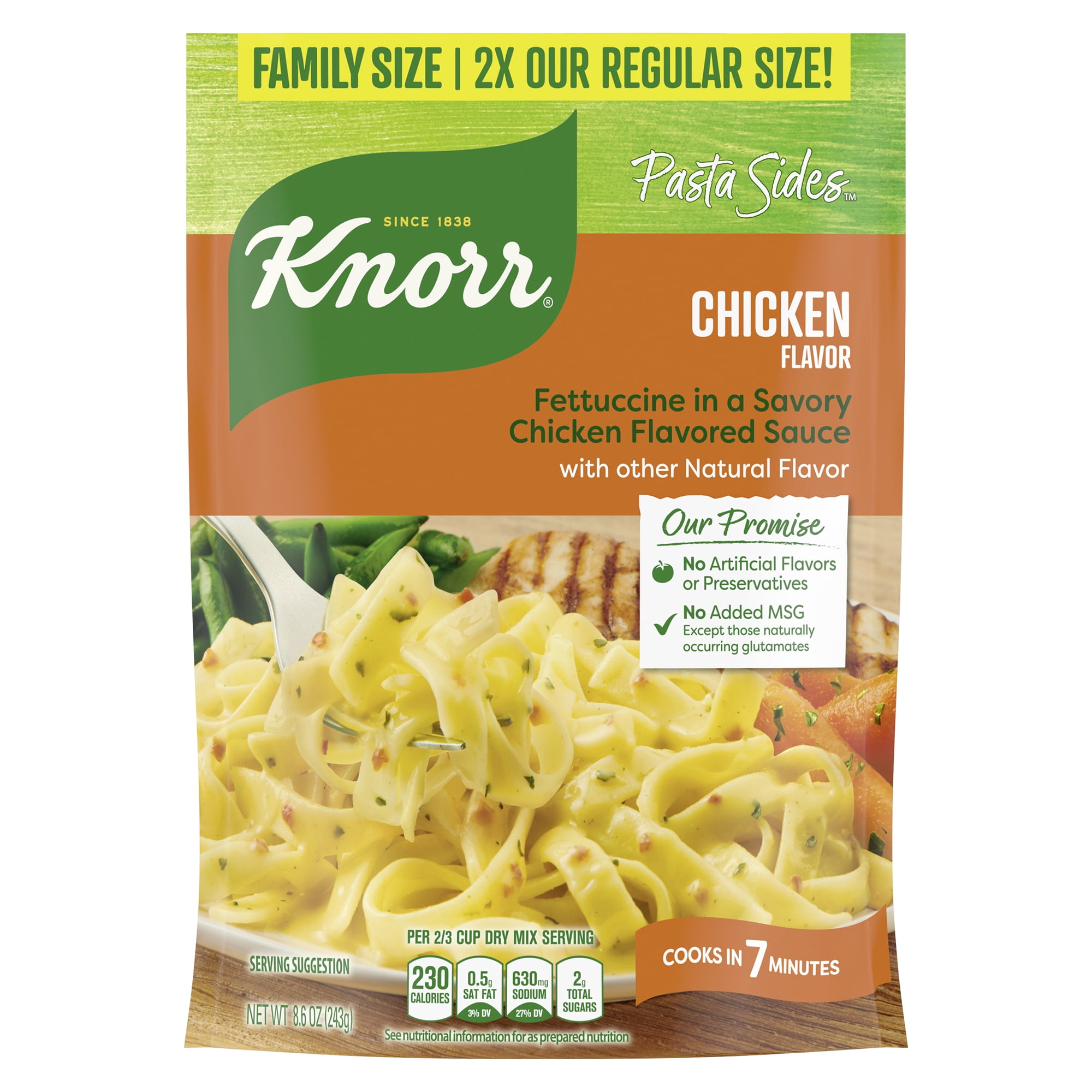Knorr Chicken Fettuccine Cooks in 8 Minutes, 8.6 oz 2x Regular Shelf-Stable Pouch