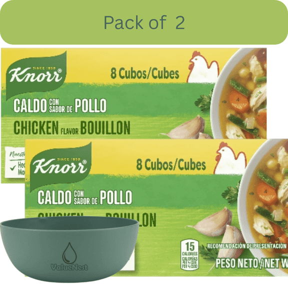 Knorr Chicken Flavor Bouillon Cubes, 3.1 oz, 8 Pack, Pack of 2 with Bowl by OMA
