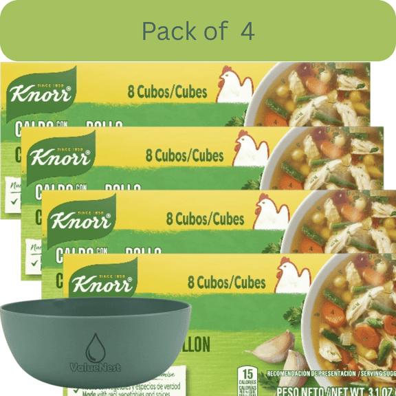 Knorr Chicken Flavor Bouillon Cubes, 3.1 oz, 8 Pack, Pack of 4 with Bowl by Value Nest