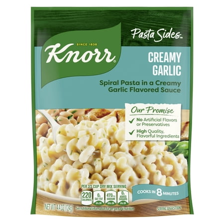 Knorr Creamy Garlic Spiral Pasta 8 Minute Cook Time No Artificial Flavors, 4.4 oz
