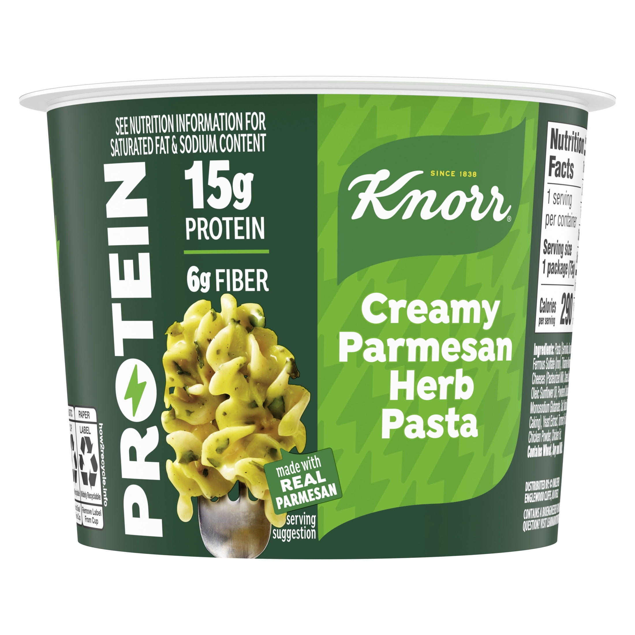Knorr Protein Creamy Parmesan Herb Pasta Cup, Made with Real Parmesan, 15g of Protein, 2.6oz