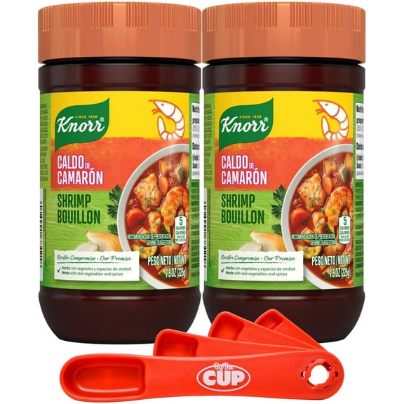 Knorr Granulated Bouillon, Shrimp Flavor, Contains Shrimp and May Contain Fish and Mollusks, 7.9 oz (Pack of 2) with By The Cup Swivel Spoon
