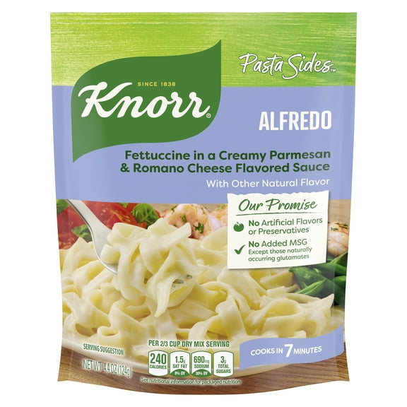 Knorr No Added MSG Alfredo Parmesan and Romano Cheeses Fettuccine Pasta Sides Ready Meals, 4.4 oz (Pack of 4)
