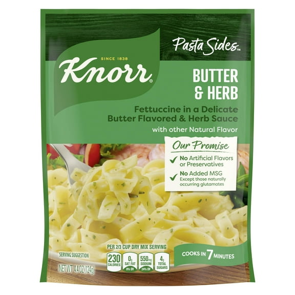 Knorr No Added MSG Alfredo Parmesan and Romano Cheeses Fettuccine Pasta Sides Ready Meals, 4.4 oz (Pack of 8)