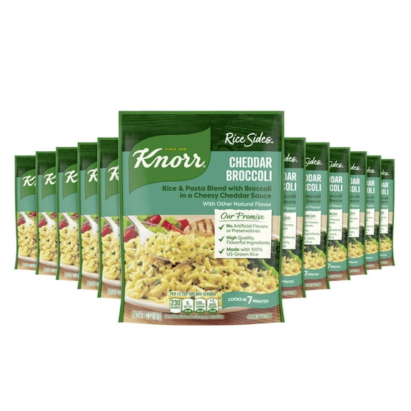 Knorr No Artificial Flavors Cheddar Broccoli Rice Cooks in 7 Minutes, 5.7 oz 12 Regular Pouch