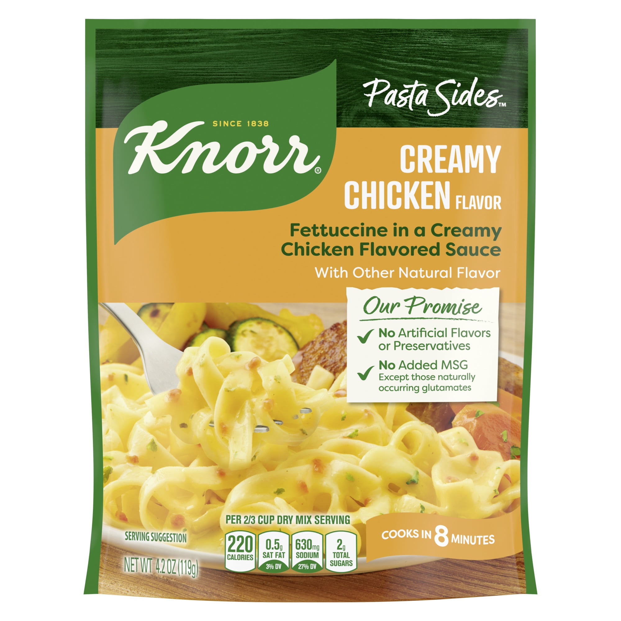Knorr No Artificial Flavors Creamy Chicken Pasta Sides Cooks in 7 Minutes, 4.2 oz Regular Pouch