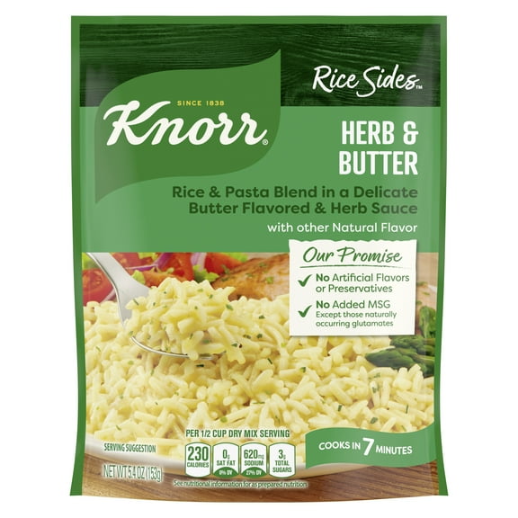 Knorr No Artificial Flavors Herb & Butter Parboiled Rice, 5.4 oz Regular Pouch