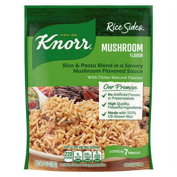 Knorr No Artificial Flavors Mushroom Rice Cooks in 7 Minutes, 5.5 oz Regular Pouch