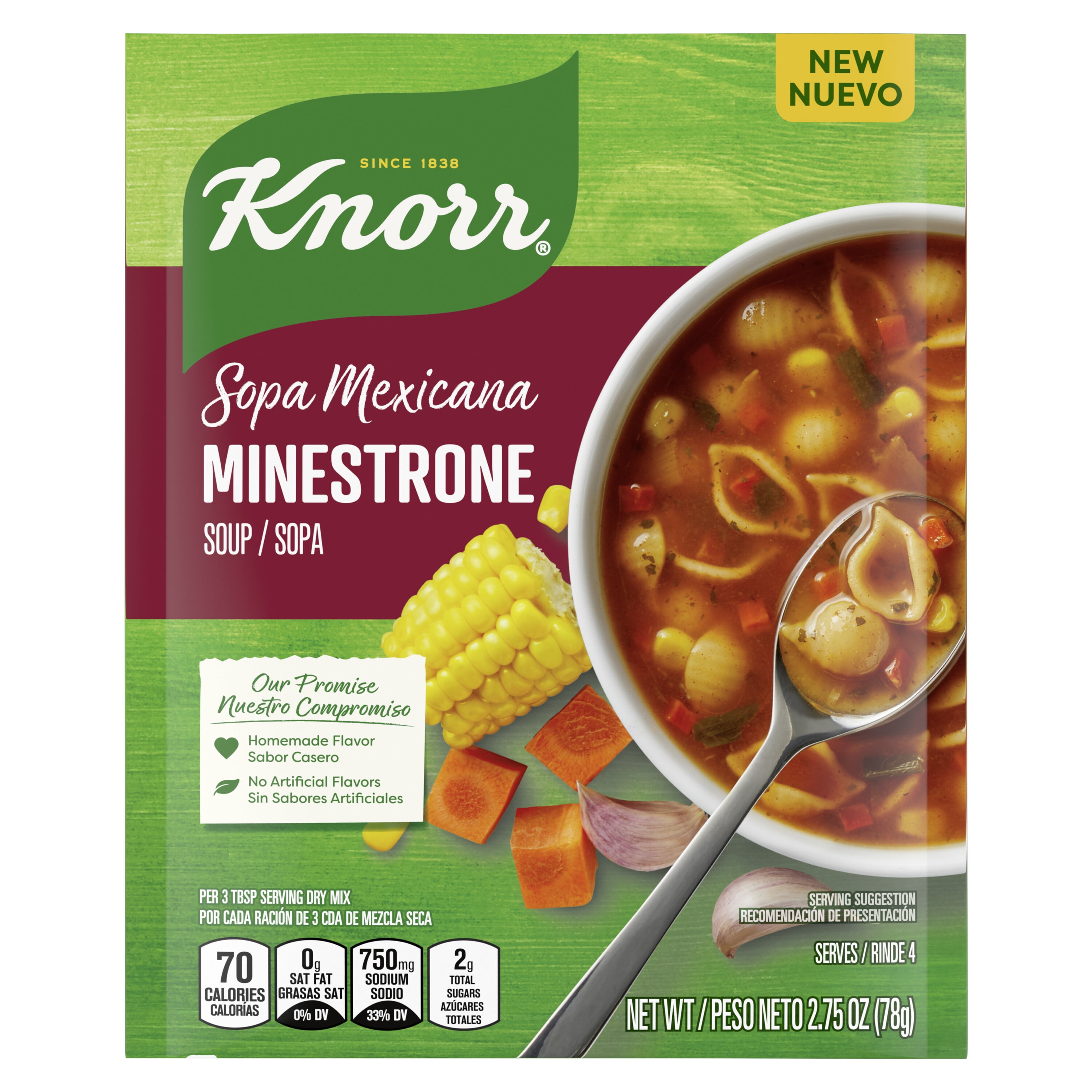 Knorr No Artificial Flavors Ready-to-Eat in 15 Minutes Mexican Soup Mix Minestrone, 2.75 oz Pouch