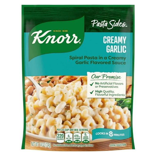 Knorr Pasta Sides Creamy Garlic For Delicious Quick Pasta Side Dishes No Artificial Flavors, No Preservatives 4.4 oz, (Pack of 2)