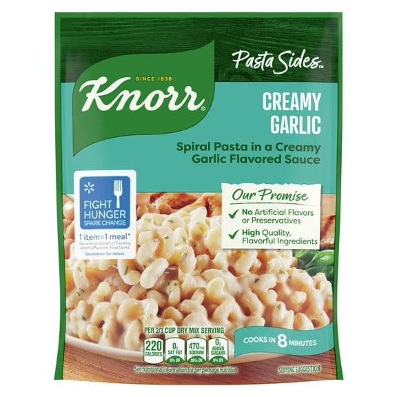 Knorr Pasta Sides Creamy Garlic Spiral Pasta 8 Minute Cook Time No Artificial Flavors, 4.4 oz