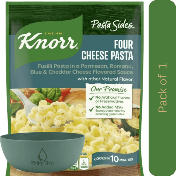 Knorr Pasta Sides Four Cheese Fusilli Pasta, 4.1 oz Pouch with Bowl by Value Nest