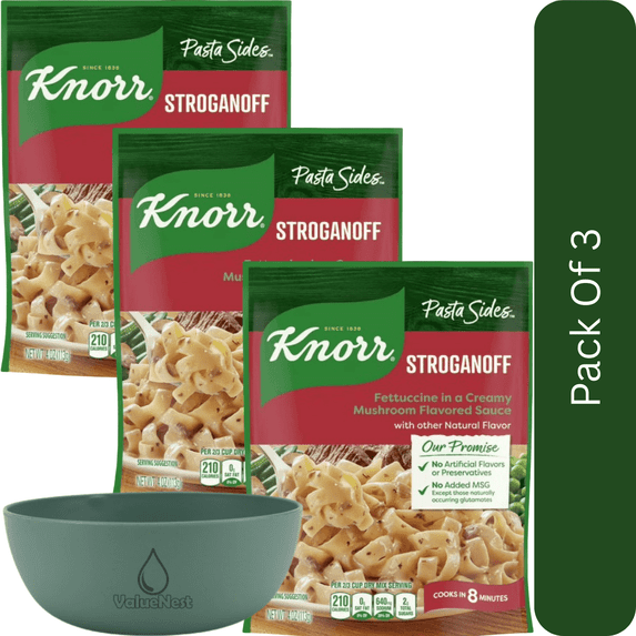 Knorr Pasta Sides Stroganoff Fettuccine, No Artificial Flavors, 4 oz-3pk, With Olive Green Bowl By ValueNest