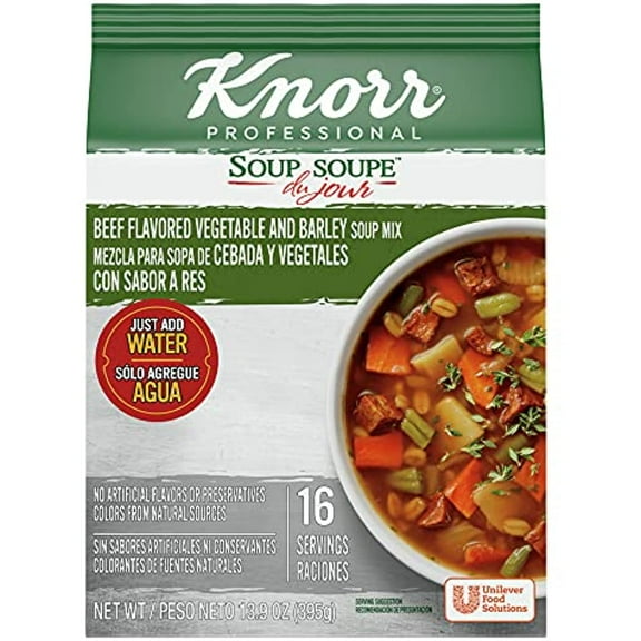 Knorr Professional Soup Du Jour Beef Vegetable And Barley Soup Mix 0G Trans Fat Per Serving, Just Add Water, 13.9 Oz, Pack Of 4