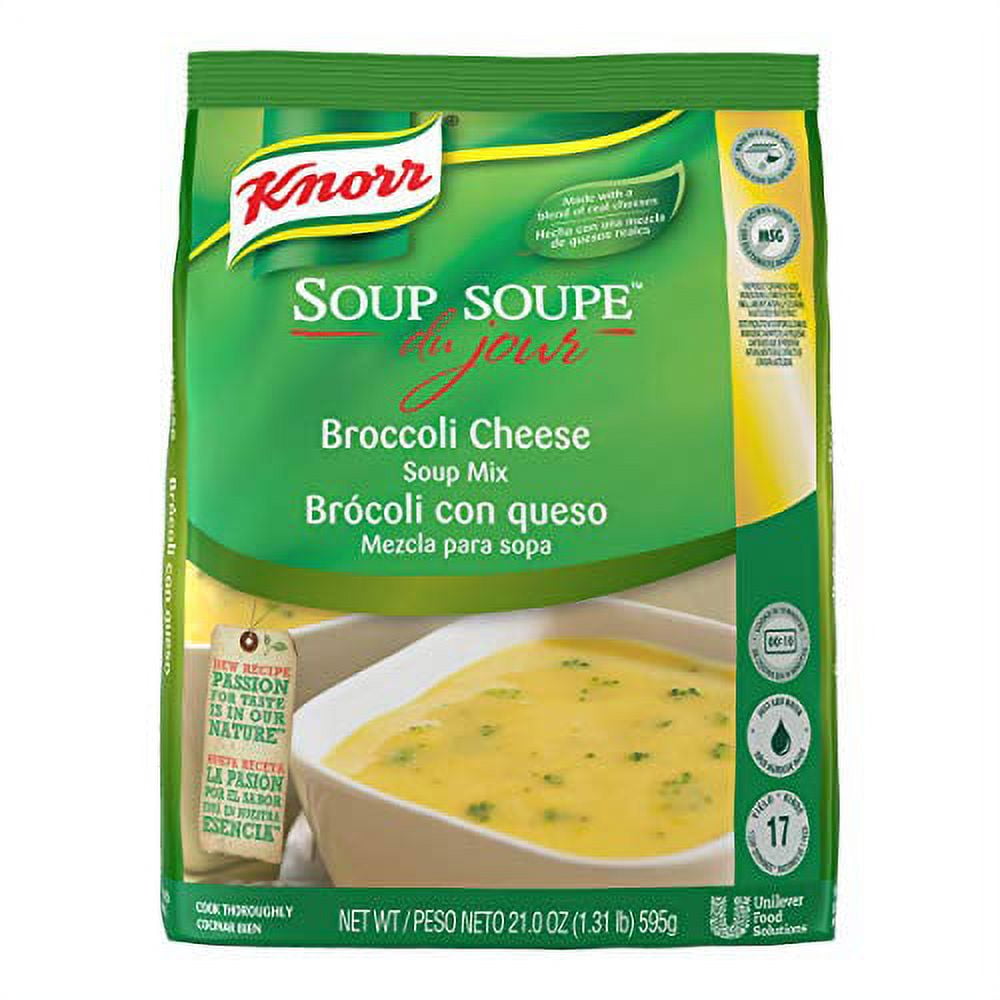 Knorr Professional Soup du Jour Broccoli Cheese Soup Mix Vegetarian, Gluten Free, No added MSG, 0g Trans Fat per Serving, Just Add Water, 21 oz, Pack of 4