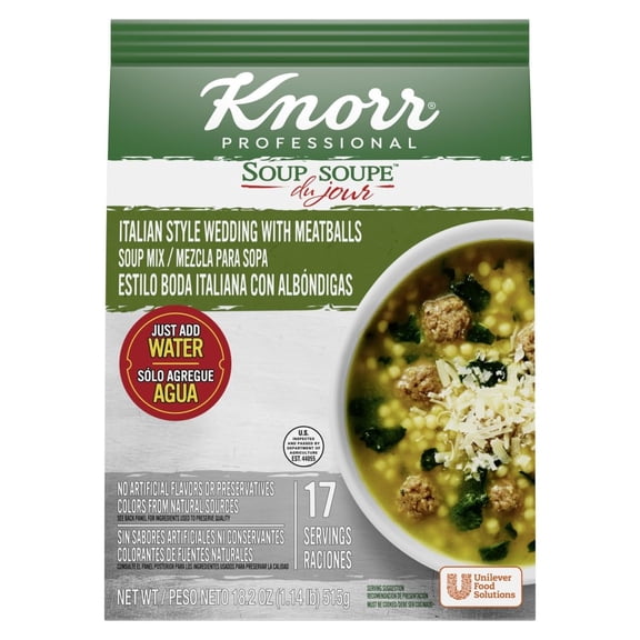 Knorr Professional Soup du Jour Italian Style Wedding with Meatballs Soup Mix No added MSG, 0g Trans Fat per Serving, Just Add Water, 18.2 oz (Pack of 4)