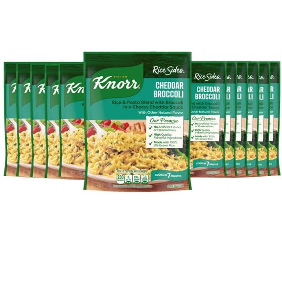(12 pack) Knorr No Artificial Flavors Cheddar Broccoli Parboiled Instant Rice, 5.7 oz Regular Pouch