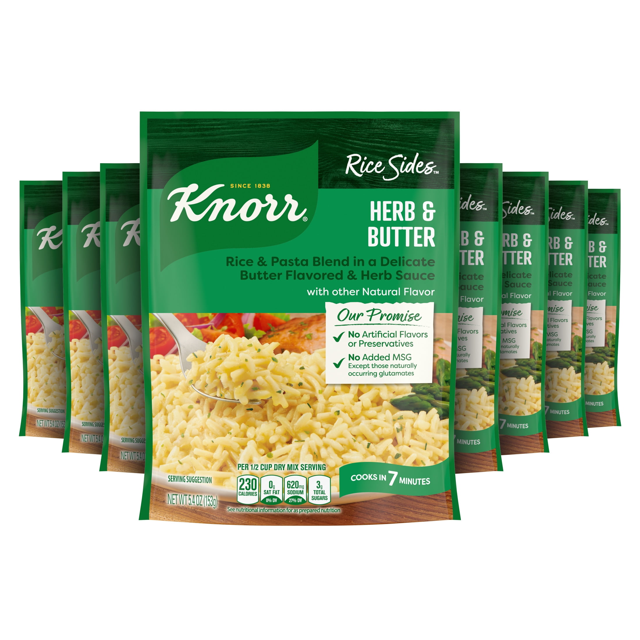 Knorr Rice Sides Herb & Butter Rice Cooks in 7 Minutes, 5.4 oz, 8 Count