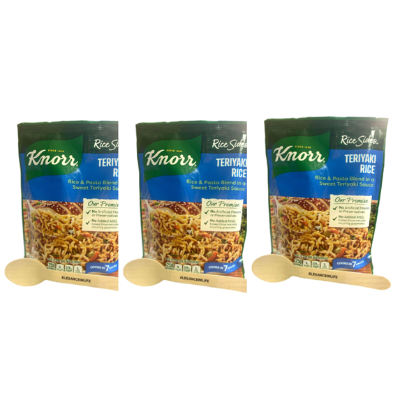 Knorr Teriyaki Rice 5.4 oz Each Cooks in 7 Minutes Rice Pasta Blend in a Sweet Teriyaki Sauce with one Eleganceinlife Spoon Pack of 3