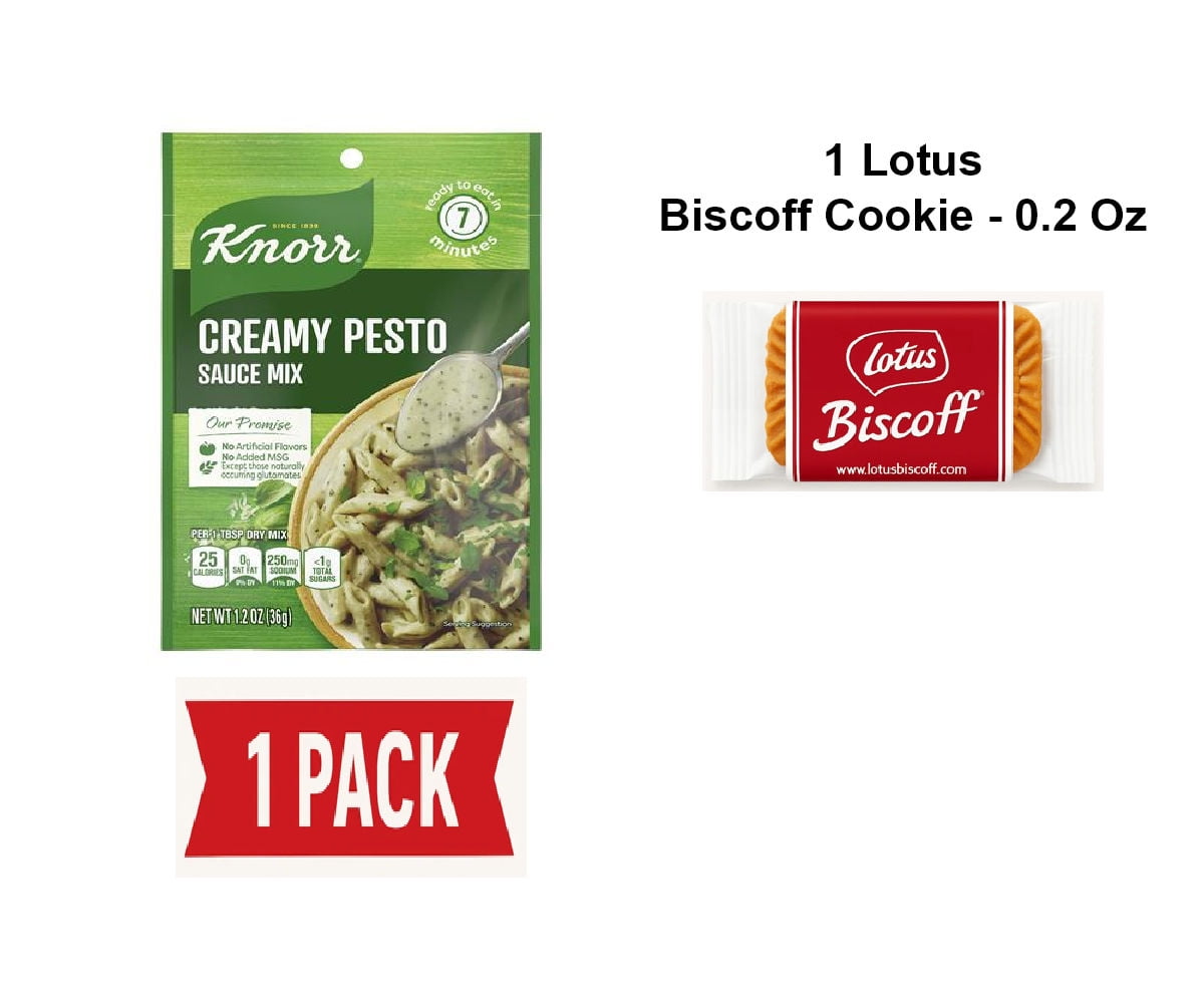 Knorr Sauce Mix Creamy Pesto Pasta Sauce For Simple Meals And Sides No Artificial Flavors, No Added Msg 1.2 Oz - Pack Of 1 & Lotus Biscoff Cookie - 0.2 Oz - 1 ct