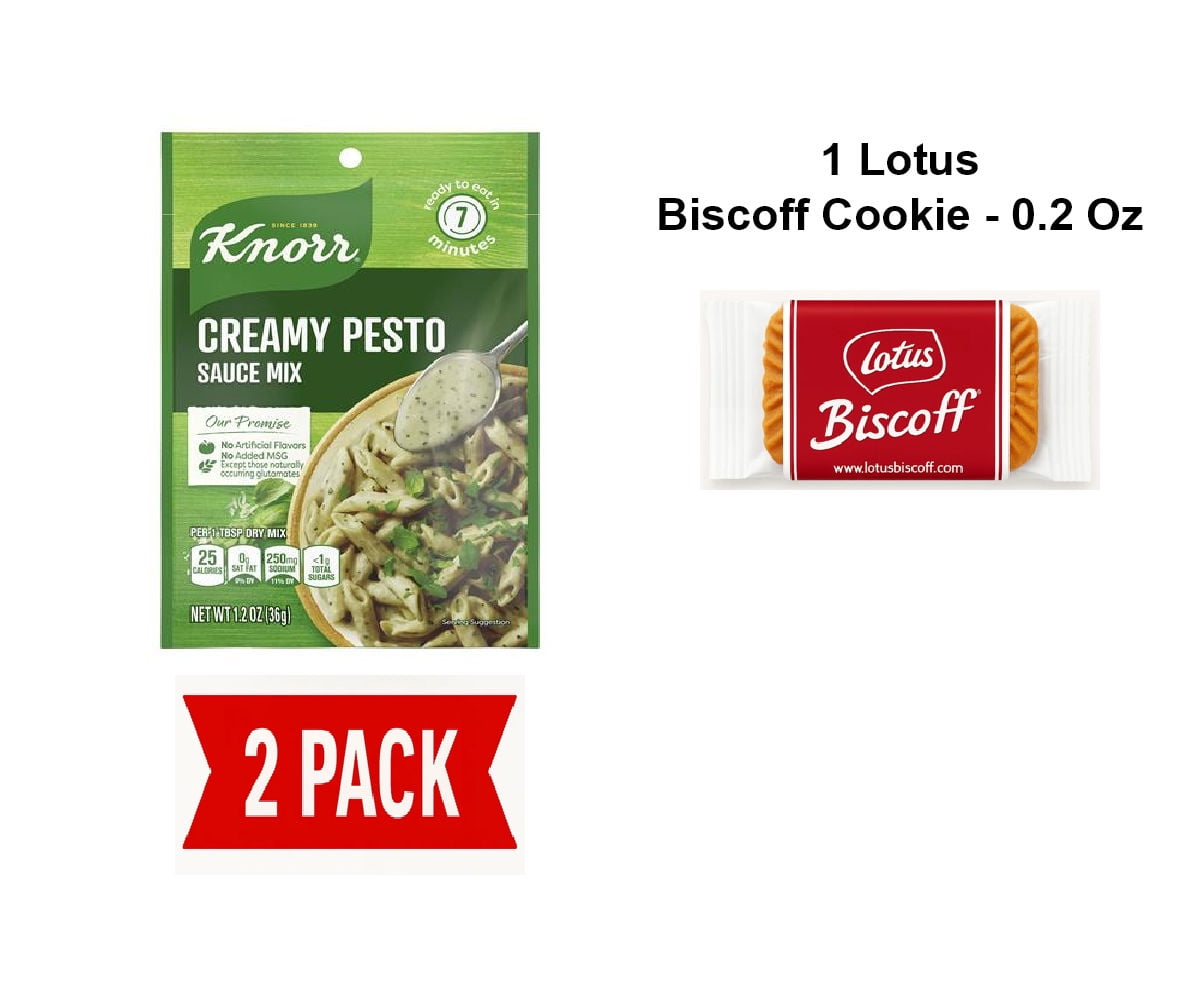 Knorr Sauce Mix Creamy Pesto Pasta Sauce For Simple Meals And Sides No Artificial Flavors, No Added Msg 1.2 Oz - Pack Of 2 & Lotus Biscoff Cookie - 0.2 Oz - 1 ct