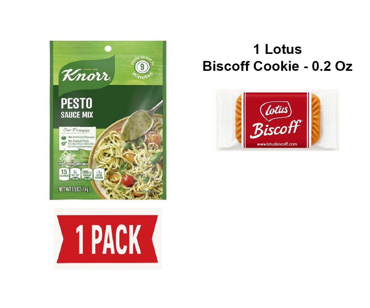Knorr Sauce Mix Pesto Pasta Sauce For Simple Meals And Sides No Artificial Flavors, No Added Msg 0.5 Oz - Pack Of 1 & Lotus Biscoff Cookie - 0.2 Oz - 1 ct