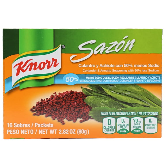 Knorr Sazon Seasoning, Coriander & Annatto, Light 50% Less Sodium 2.82 oz, 16 ct