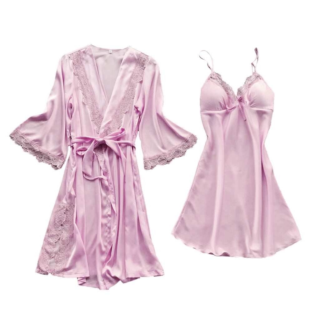 Knosfe 2 Pack Sleepwear Robe and Dress Set Solid Color Pjs Sexy ...