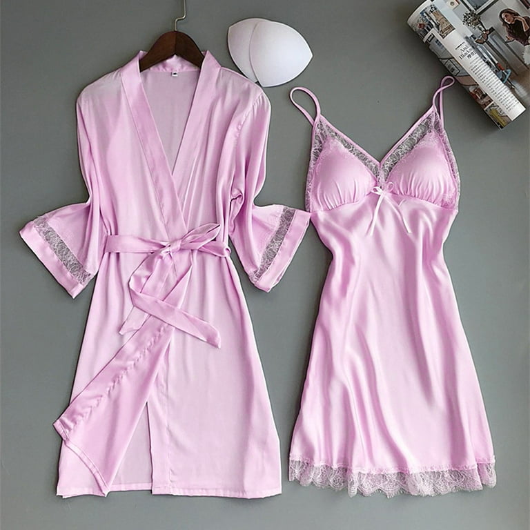 Pink nightgown and robe set hot sale