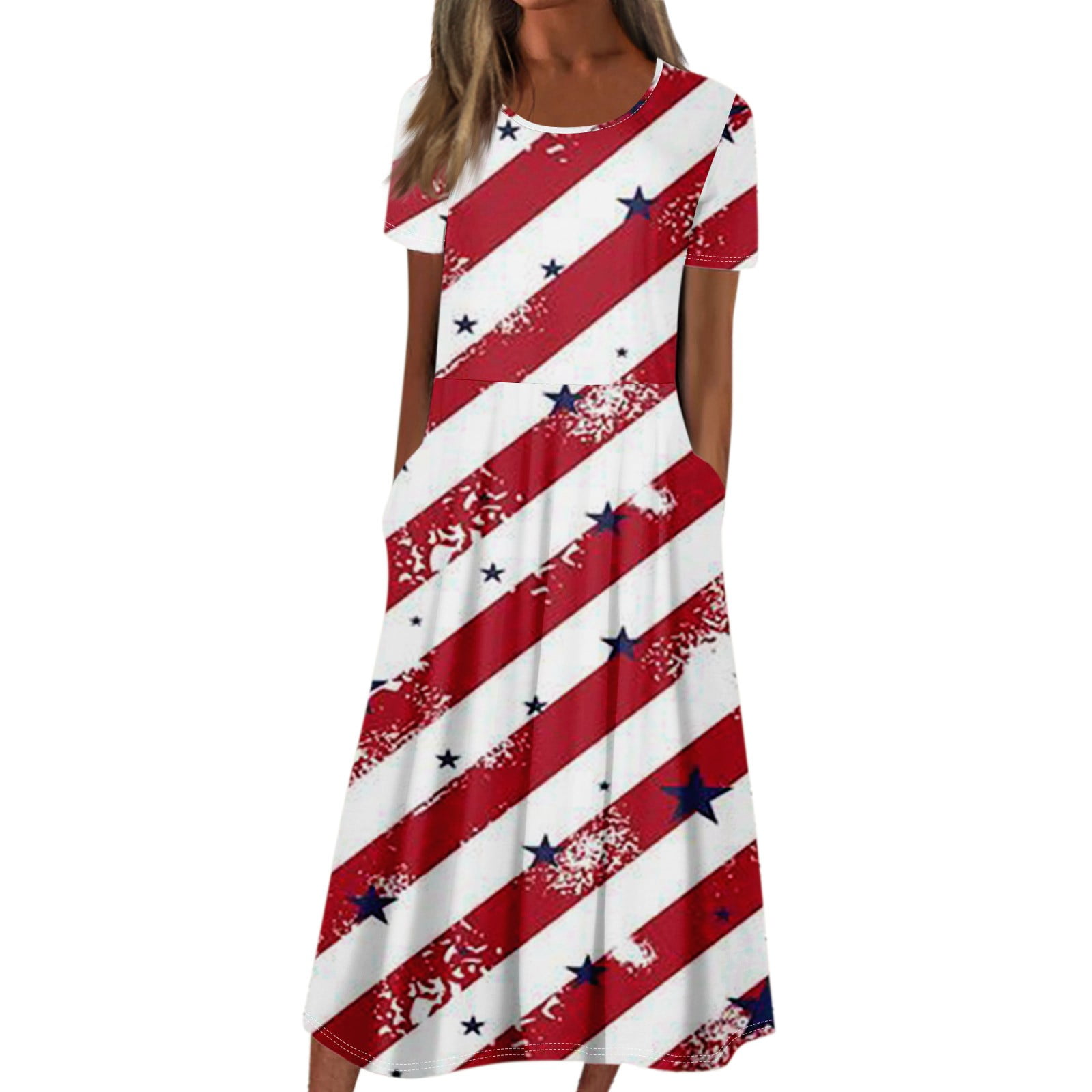 Knosfe American Flag Dress for Women Casual Short Sleeve 4th of July ...