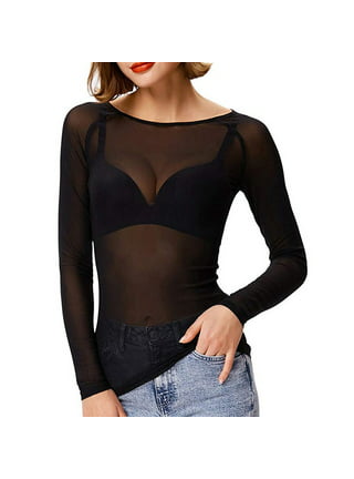 Womens Mesh Fishnet Long Sleeve Blouse Top T-shirt Bikini Cover Up