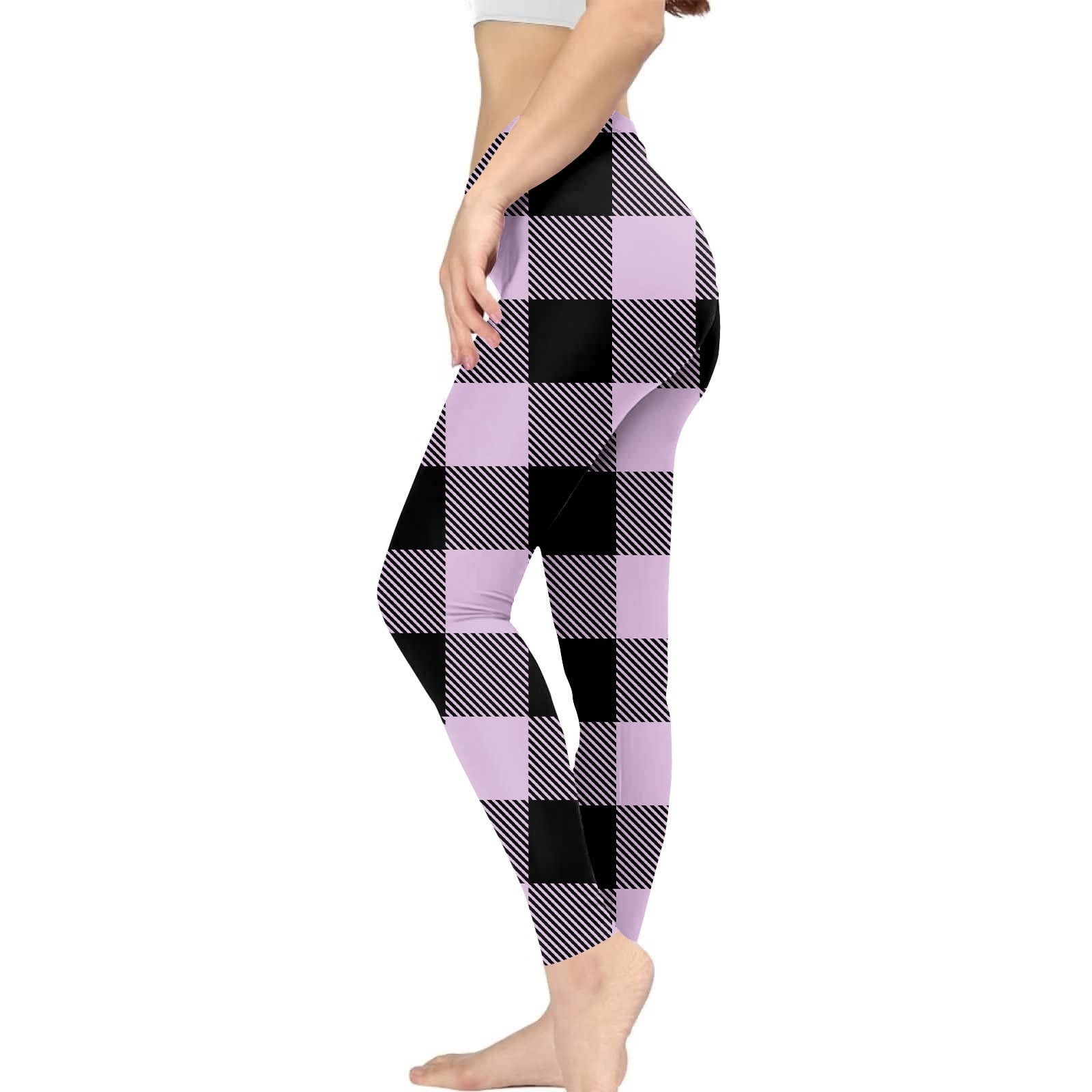 Knosfe Buffalo Plaid Seamless Leggings for Women Tummy Control Exercise
