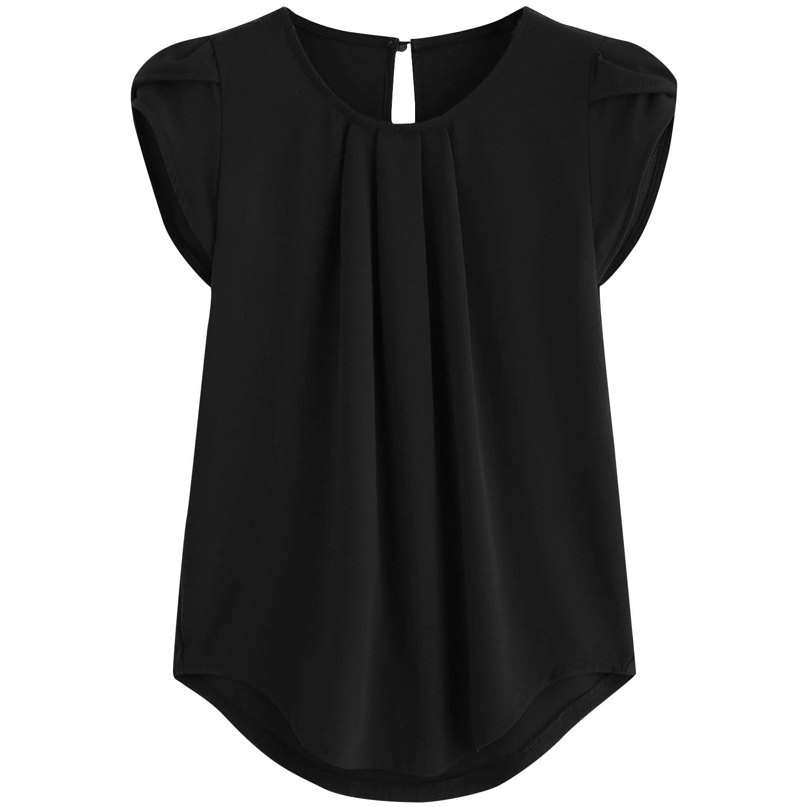 Women's Satin Pleated Blouse - Crewneck Short Sleeve Business Casual Top