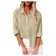 thumbnail image 1 of Knosfe Button Down Shirts for Women Lapel Long Sleeve Cotton Linen Tops Causal Lightweight Comfy Fall Blouse Tees Beige S, 1 of 7