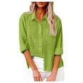 thumbnail image 1 of Knosfe Button Down Shirts for Women Lapel Long Sleeve Cotton Linen Tops Causal Lightweight Comfy Fall Blouse Tees Green L, 1 of 7