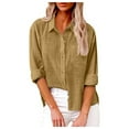 thumbnail image 1 of Knosfe Button Down Shirts for Women Lapel Long Sleeve Cotton Linen Tops Causal Lightweight Comfy Fall Blouse Tees Khaki XL, 1 of 7