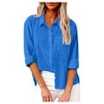 thumbnail image 1 of Knosfe Button Down Shirts for Women Lapel Long Sleeve Cotton Linen Tops Causal Lightweight Comfy Fall Blouse Tees Royal Blue 3XL, 1 of 7