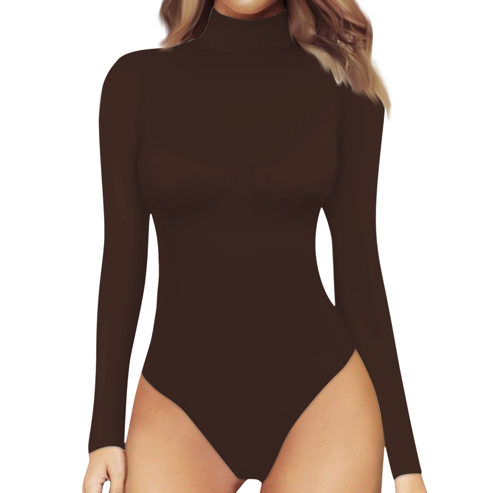 Knosfe Compression Bodysuit Women Long Sleeve Slim Fit Mock