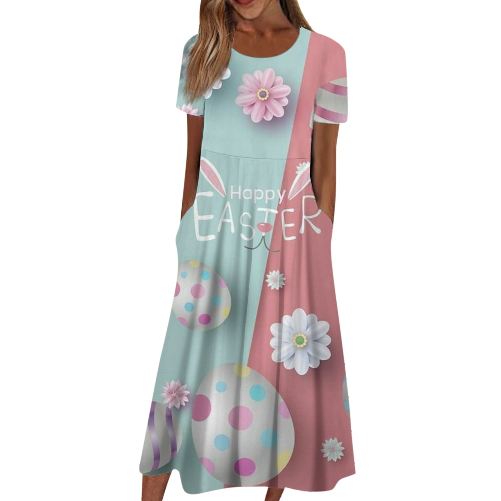 Knosfe Easter Dresses for Women Plus Size Egg Bunny Rabbit 2024 Beach