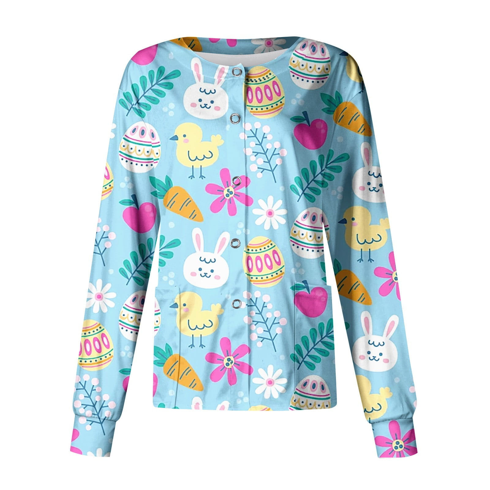 Knosfe Easter Scrub Jackets for Women Bunny Egg Button Down Collar Women Easter Scrubs Easter Day Rabbit Long Sleeve Medical Easter Scrub Top Nursing Workwear Uniforms Womens Easter Scrubs 4XL Walmart...
