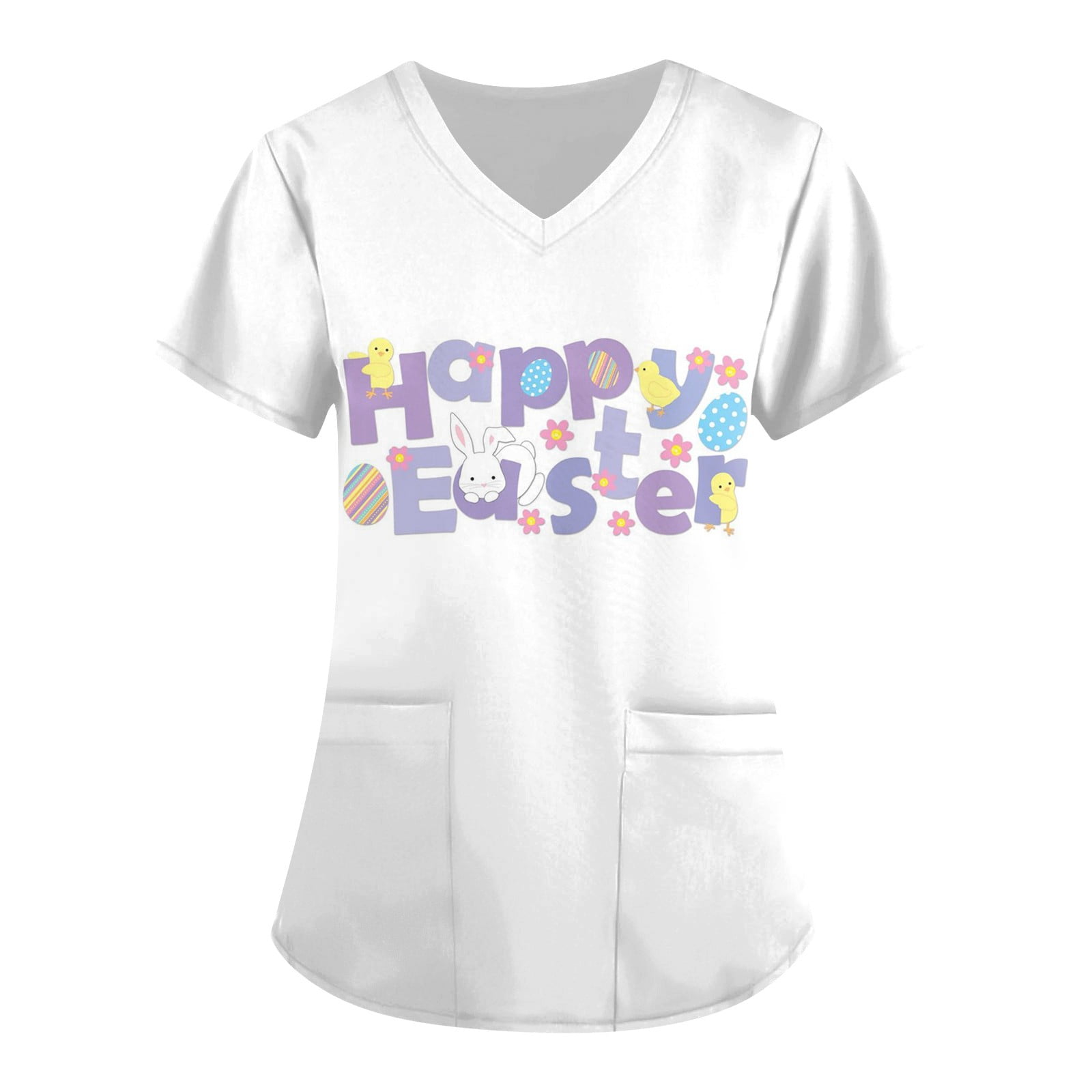 Knosfe Easter Scrub Top Women Egg Short Sleeve Workwear Uniforms Scrubs