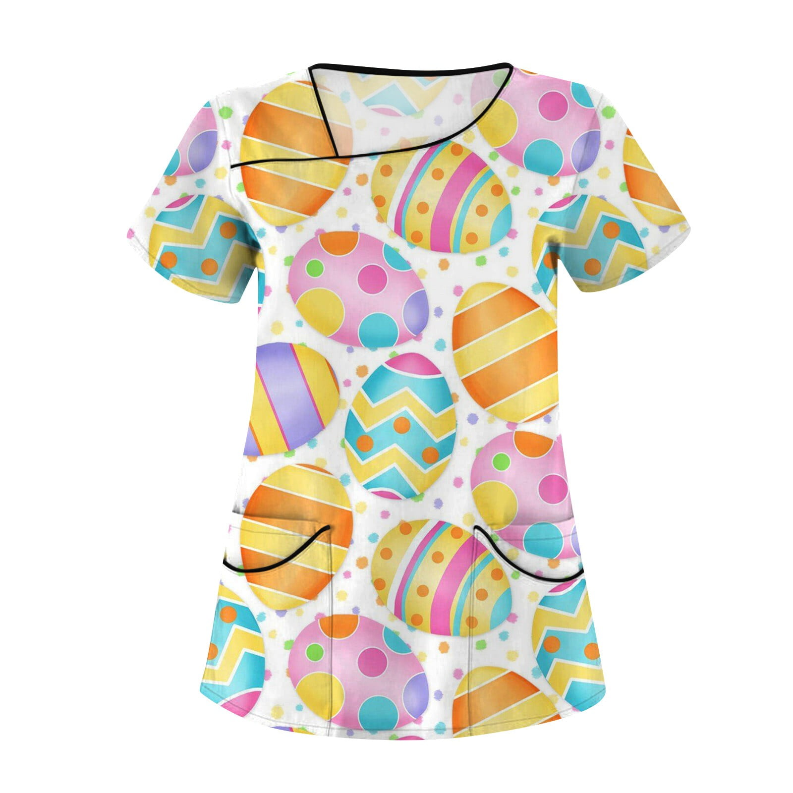 Knosfe Easter Scrub Top Women Rabbit Egg Short Sleeve Uniforms Workwear